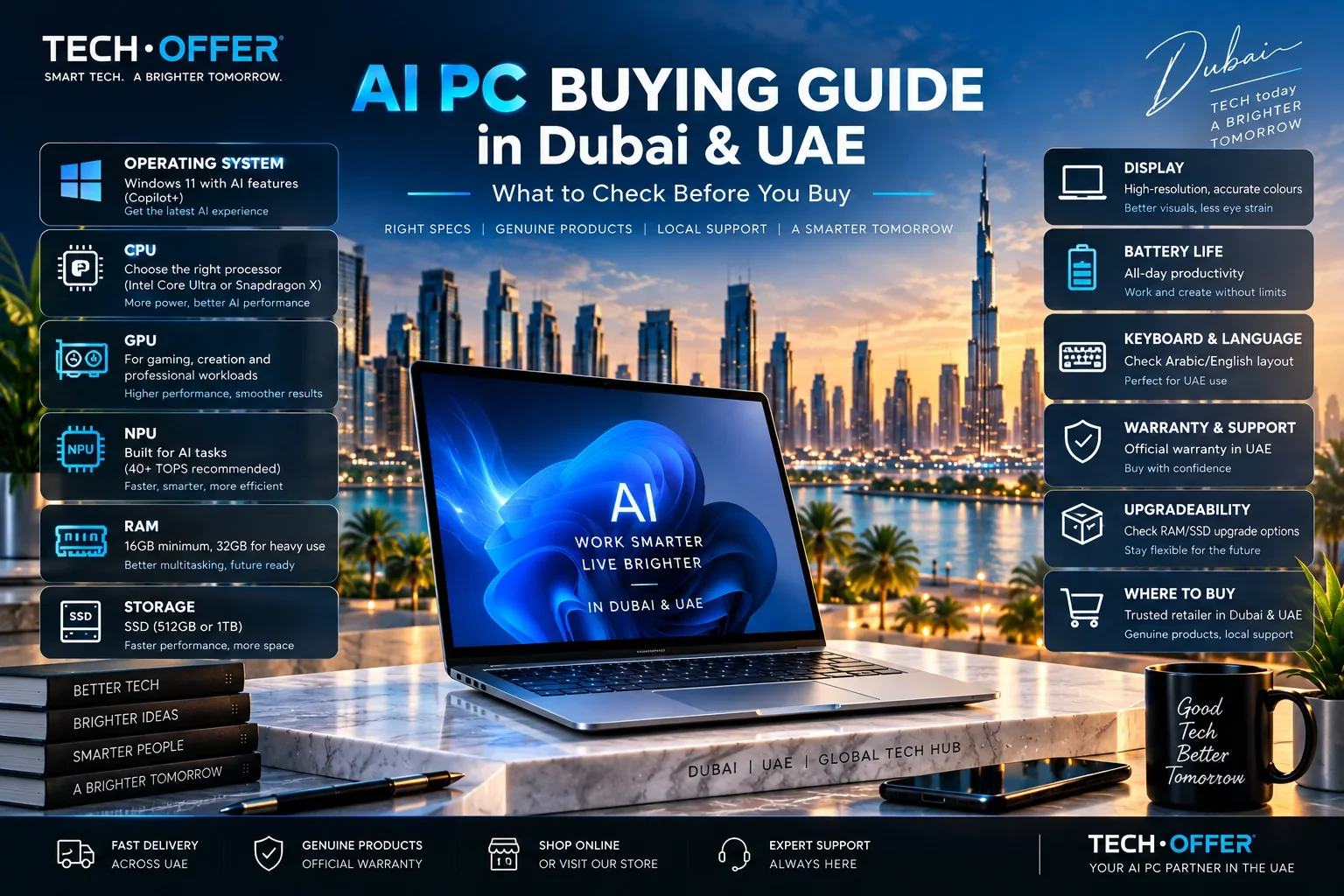 AI PC buying checklist for Dubai and the UAE: CPU, GPU, NPU, RAM, storage, warranty and keyboard layout