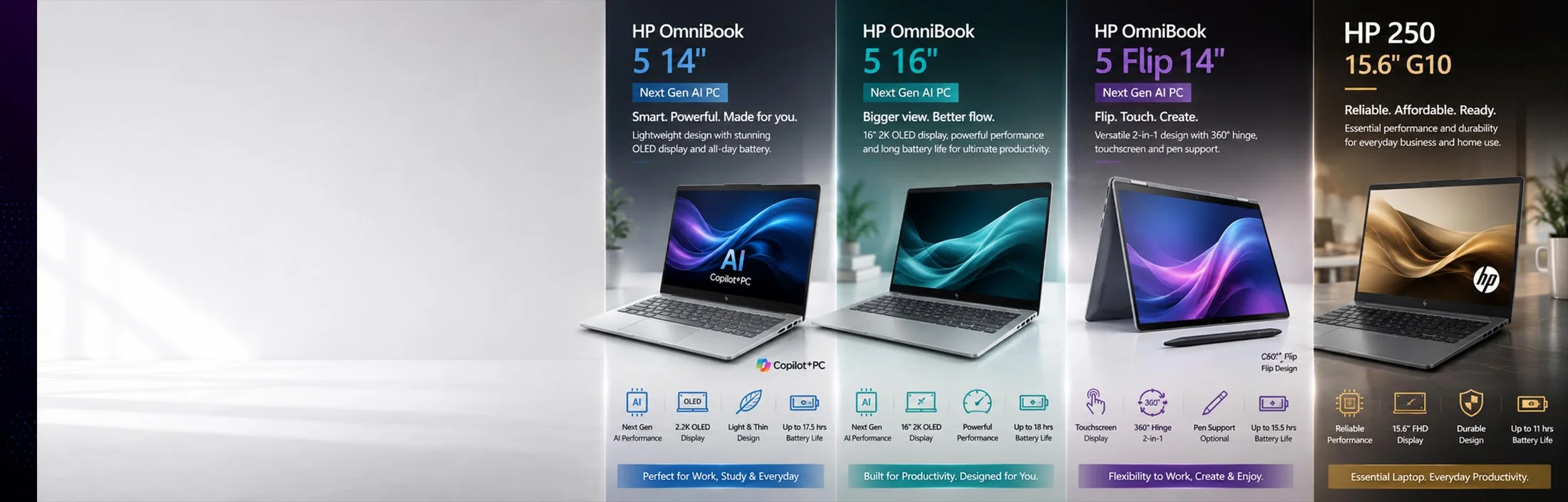 HP OmniBook 5 and HP 250 laptops in the UAE - Next Gen AI PCs at Techoffer