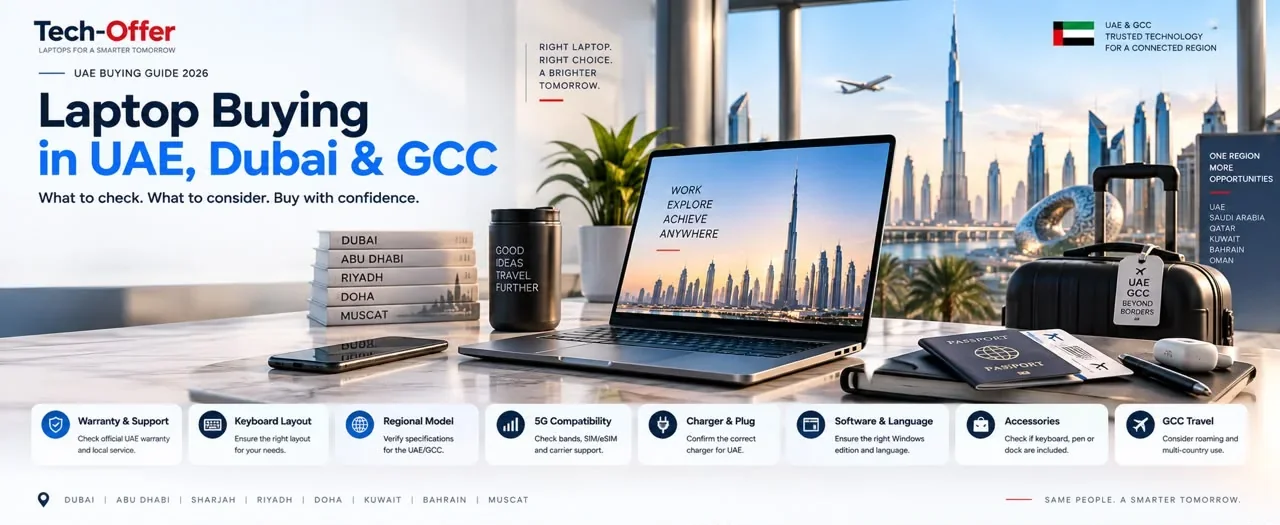 Checklist for buying a laptop in the UAE, Dubai and the GCC: warranty, keyboard layout, regional model, charger and accessories